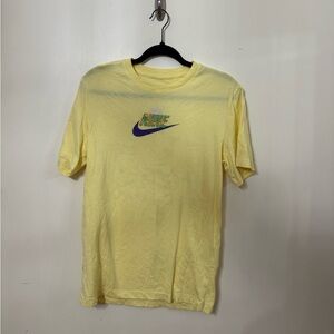 Nike Men's Soft Yellow Tee with Blue Logo